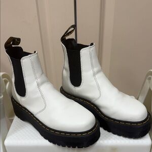 Dr. Martens White Ankle Boots with Black Accents. worn Once, small scuff